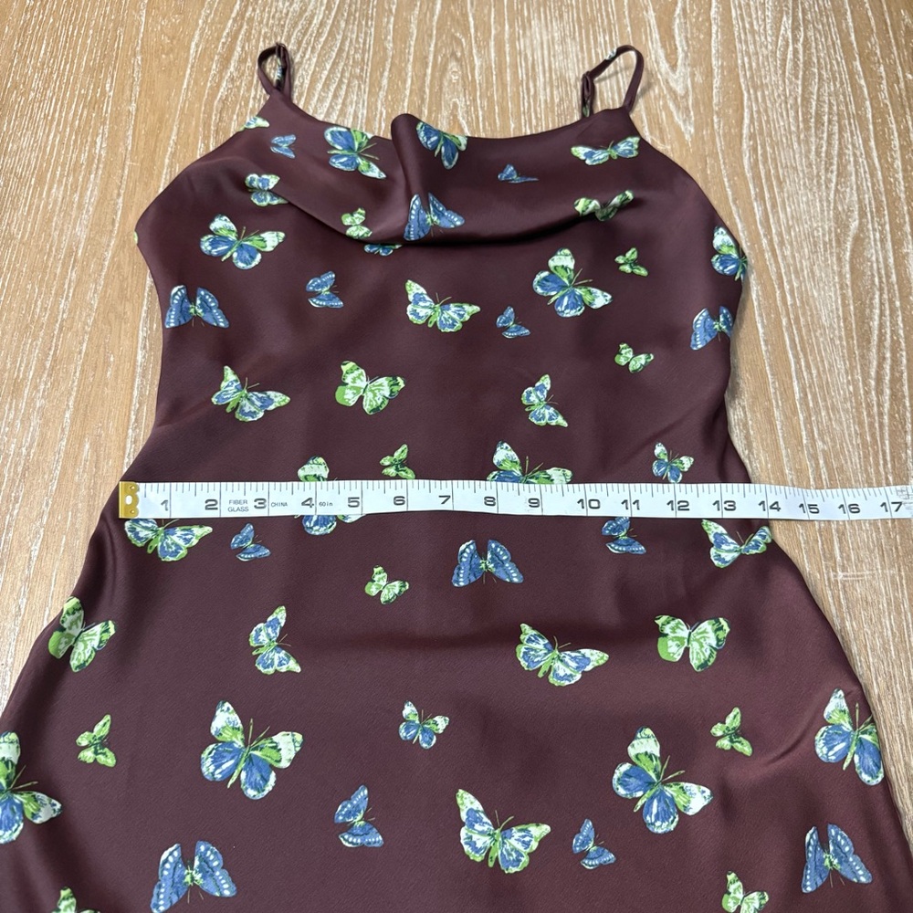 Urban Outfitters Mallory Butterfly Satin Cowl Neck Dress Size S Fairy Brown Y2K - Picture 6 of 10